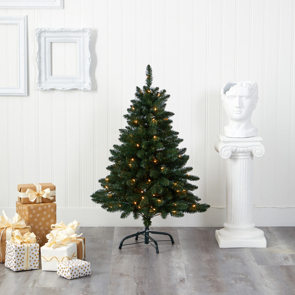 4' Northern Rocky Spruce Faux Xmas Tree W/100 Clear Lights & Bendable Branches