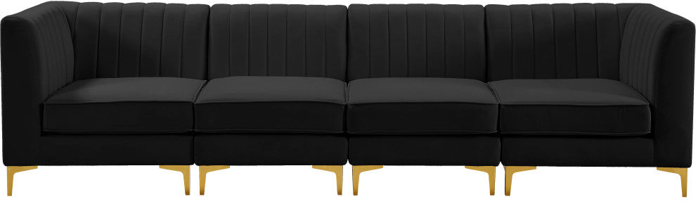 Alina Velvet Upholstered 4-Piece Modular Sofa, Black