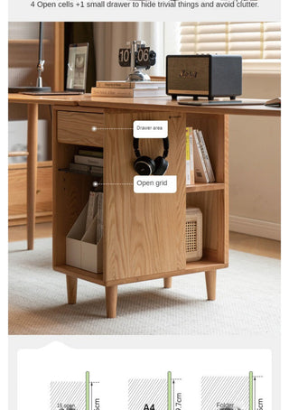 Oak Solid Wood Office Desk, Natural Wood, 35.4x22x29.5", + Cabinet