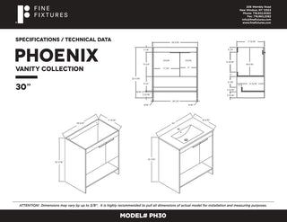 Phoenix Bath Vanity With Ceramic Sink - Full Assembly Required, Rustic White, 30 Inch