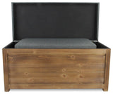 Storage Benches, Light Brown Wood, Gray Cushion, Hinged Lid, 2-Piece Set