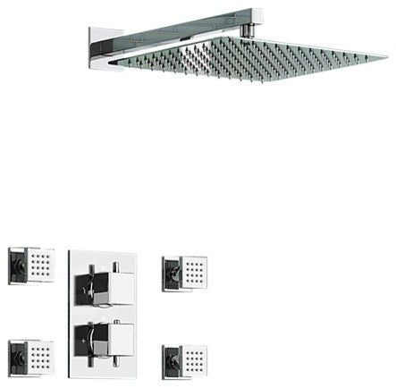 Leo Thermostatic Shower Ultra Thin Head With Adjustable Massage Body Jets, 8"