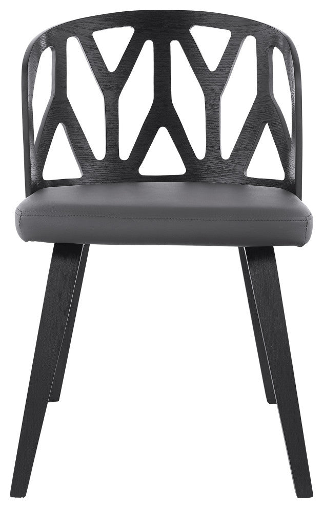Nia Gray Faux Leather and Black Wood Dining Chairs, Set of 2