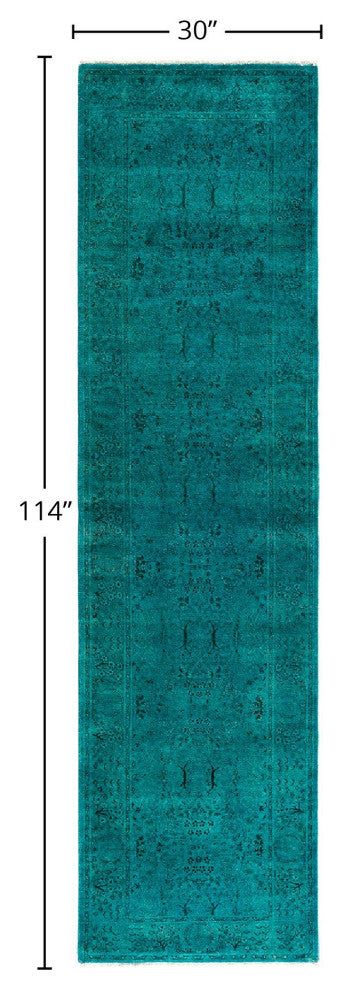 Contemporary Overdyed Wool Hand Knotted Blue Runner 2'6"x9'6"