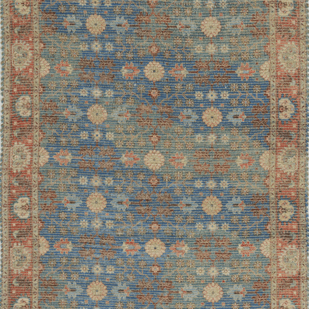 7' X 9' Blue and Red Floral Medallion Hand Woven Area Rug