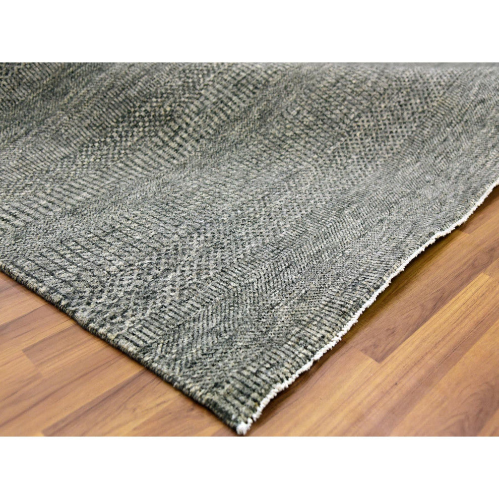 Gray, Modern Grass Design, Natural Undyed Wool, Hand Knotted, Rug, 8'x10'1"