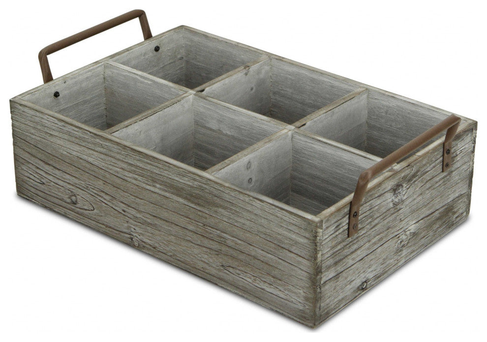 Rustic Graywash Six Slot Wooden Caddy
