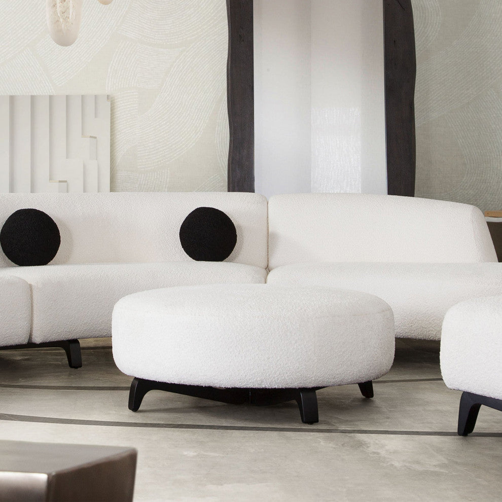 Vesper Round Ottoman, White