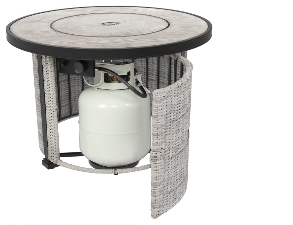 36in Round Gas Fire Pit Table,50,000 BTU Outdoor Wicker Propane Firepit