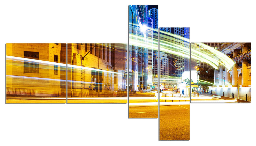 Blur Motion Traffic Trail in Modern City, Large Canvas Print, 60"x32", 5 panels