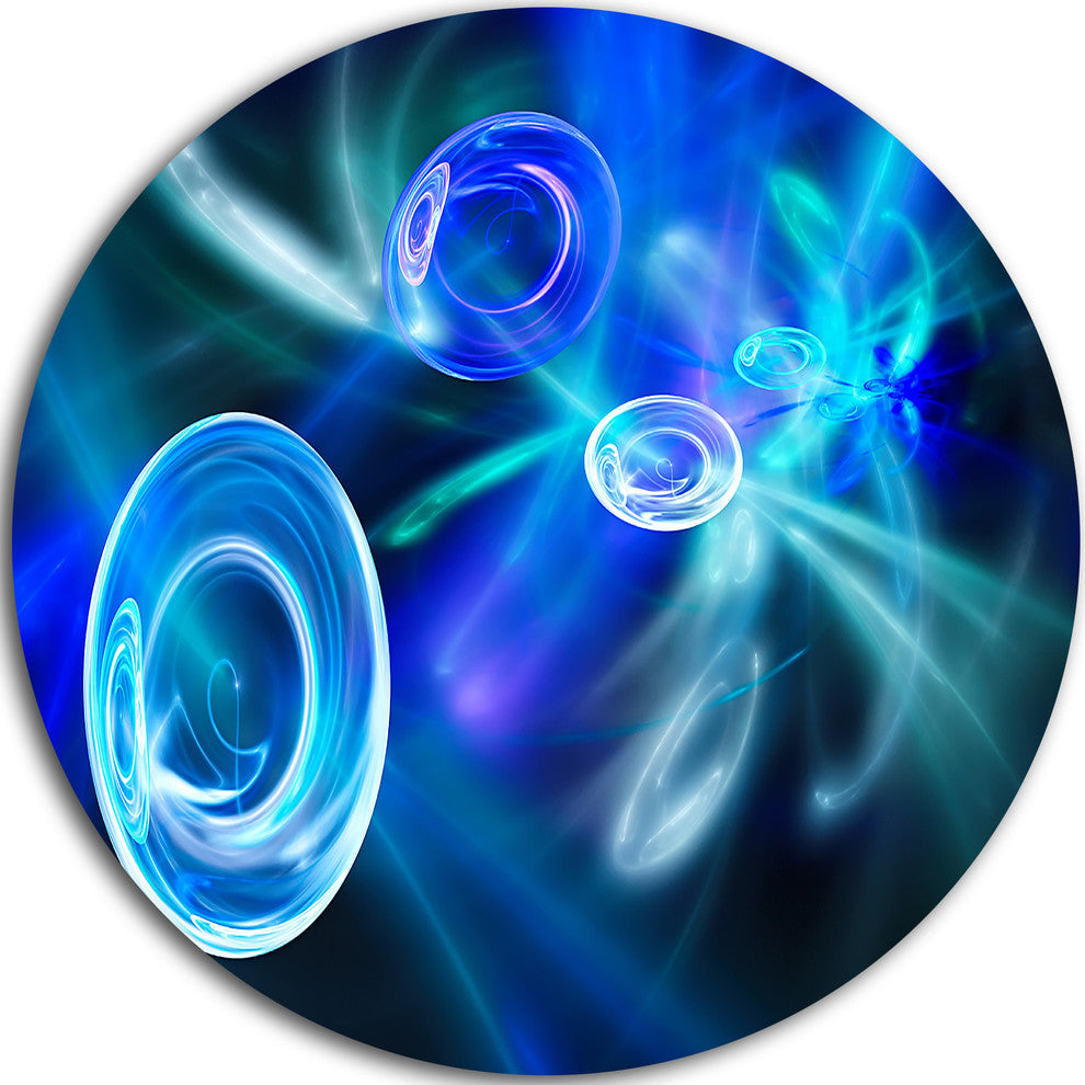 Blue Fractal Desktop Wallpaper, Abstract Disc Metal Artwork, 38"