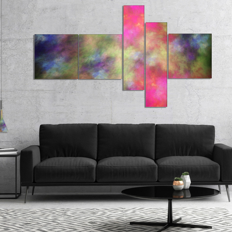 Pink Starry Fractal Sky, Abstract Canvas Art Print, 60"x32", 5 panels