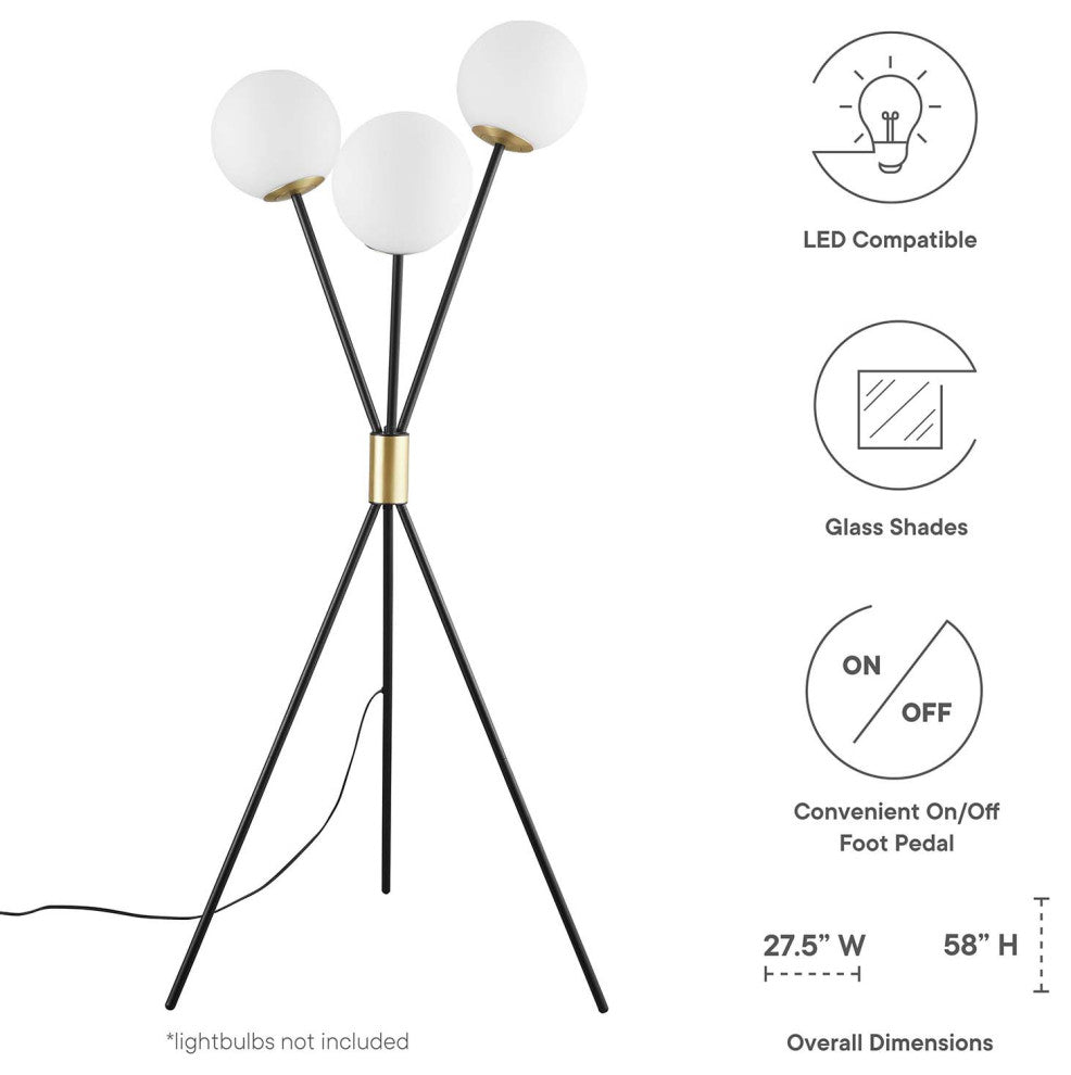 Floor Lamp Light, Black, Brass, Modern, Mid Century Cafe Bistro Hospitality