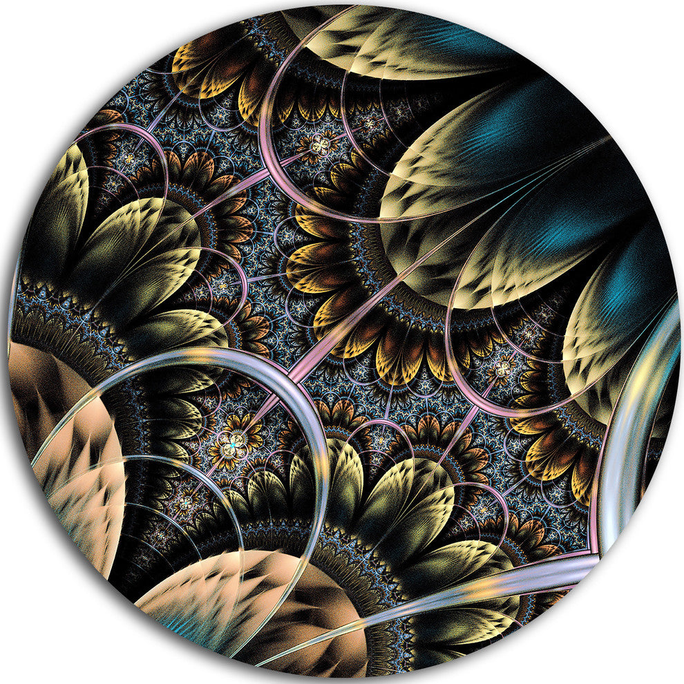 Symmetrical Dark Orange Fractal Flower, Digital Disc Metal Artwork, 11"