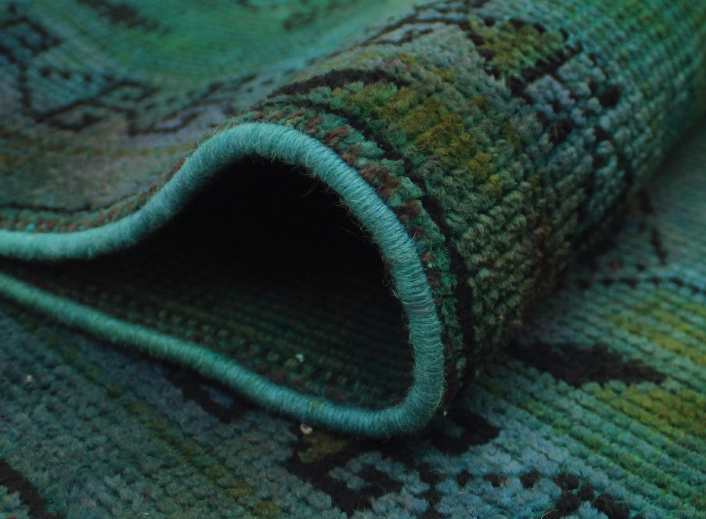 Vintage Distressed Overdyed Khatereh Green Runner