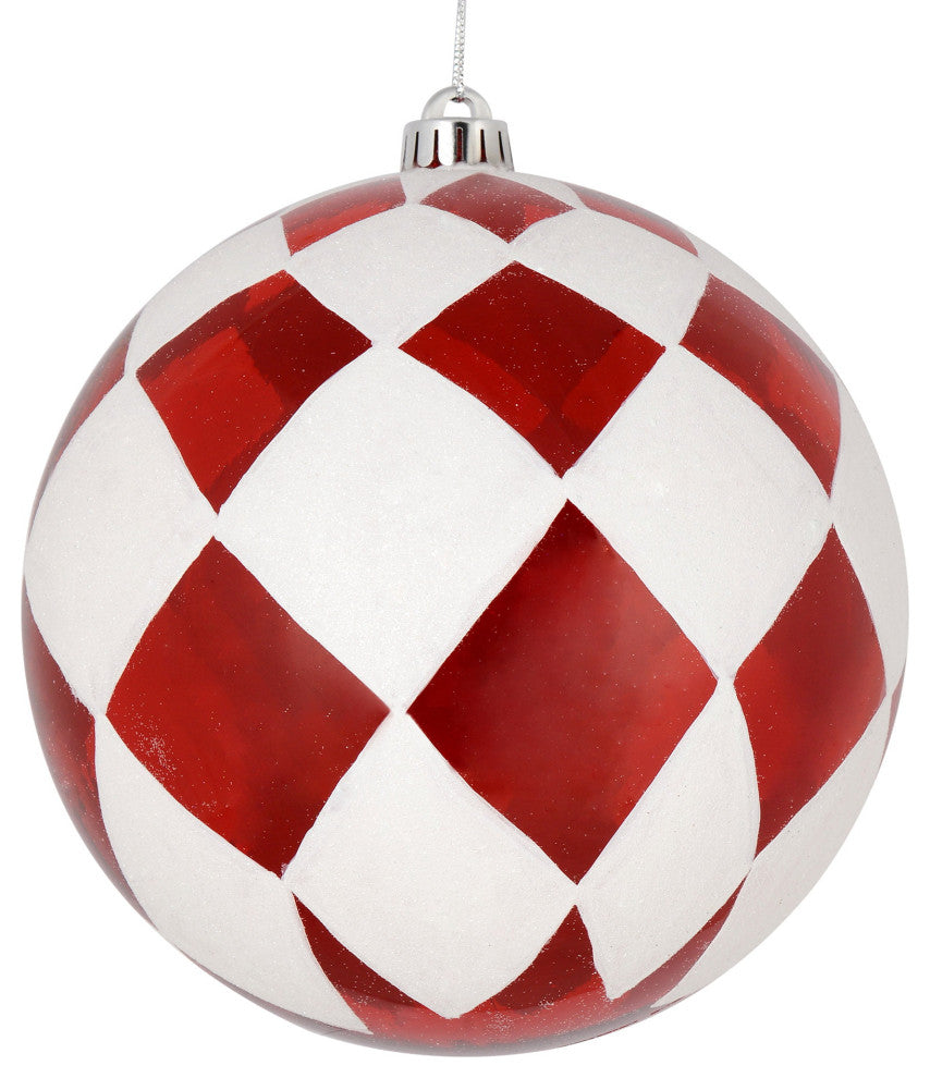 Vickerman N180803 8" Red Ball White Diamond Glitter Ornament