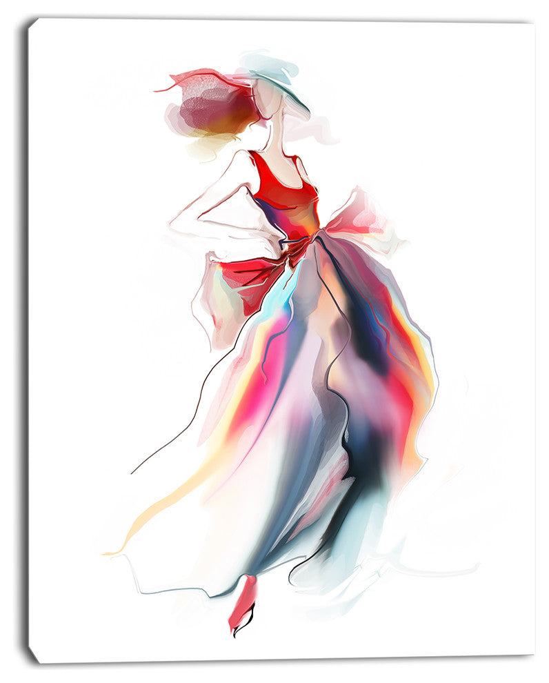 "Retro Fashion Dress" Digital Portrait Canvas Print, 12"x20"