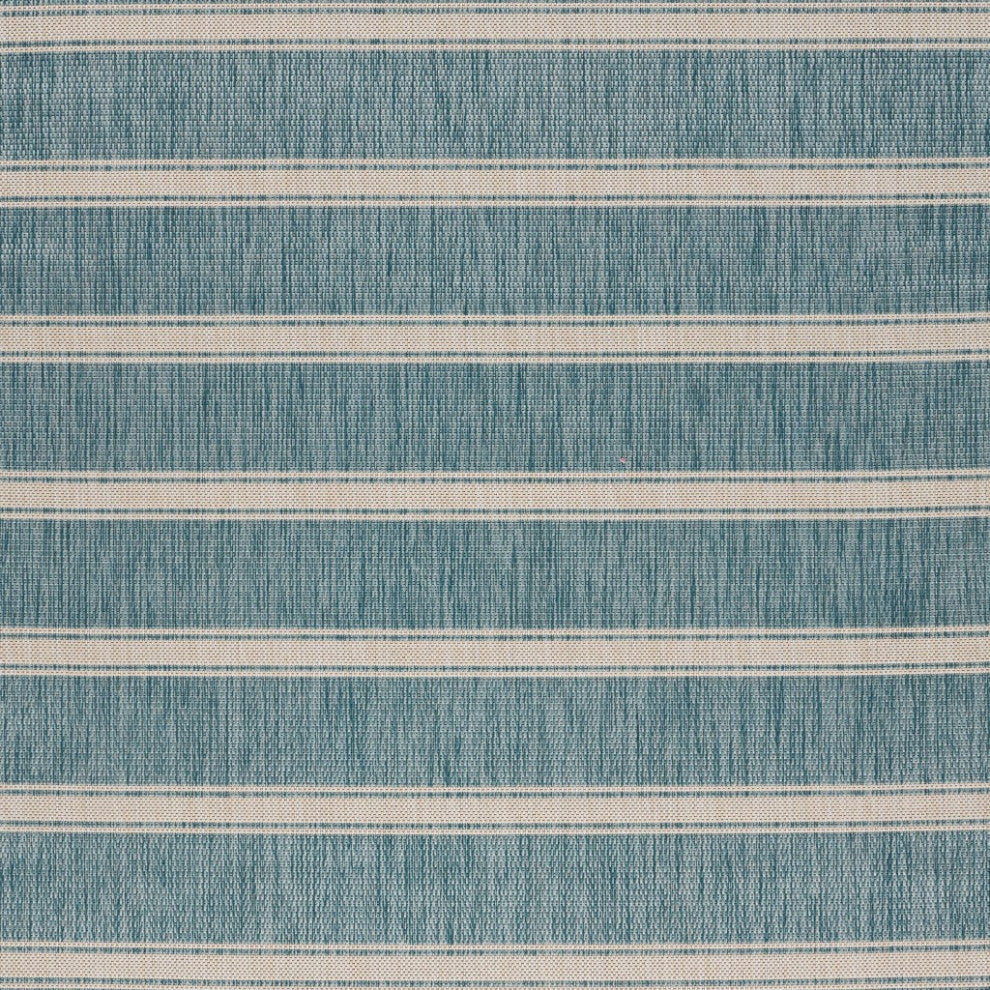 8" x 10" Teal Striped Indoor Outdoor Area Rug