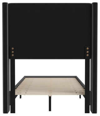 Hollis Upholstered Platform Bed with Wingback Headboard w/Mattress Foundation, Charcoal, Twin
