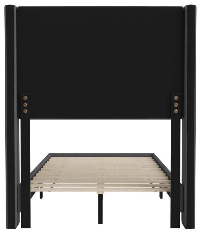 Hollis Upholstered Platform Bed with Wingback Headboard w/Mattress Foundation, Charcoal, Twin