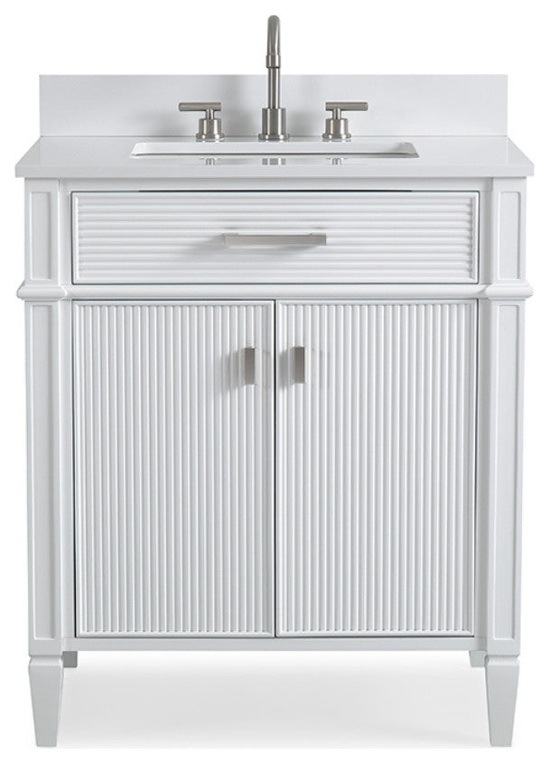 30" Durand Modern White Bathroom Sink Vanity With Stone Counter Top