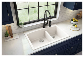 Karran Drop-In Quartz 33" 1-Hole 60/40 Double Bowl Sink Kit, White