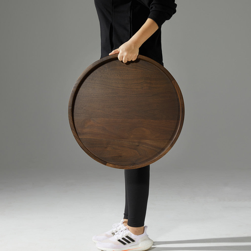 Round Black Walnut Solid Wood Tray Ottoman Tray, 20inch