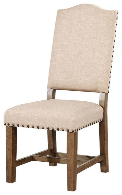 Benzara BM183231 Fabric Upholstered Wooden Side Chair, Pack of Two, Beige