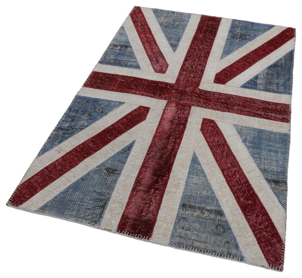 Rug N Carpet - Handwoven Anatolian 4' 0'' x 6' 0'' Flag Patchwork Rug