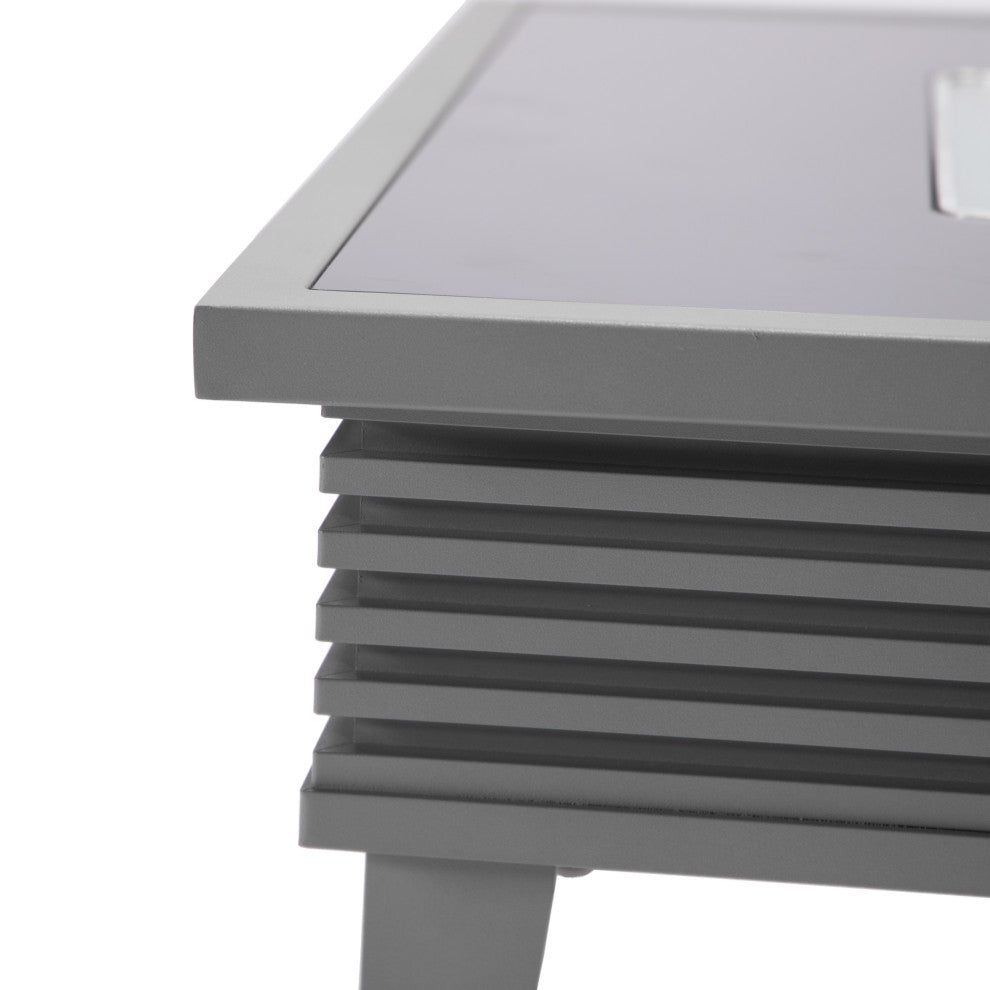 Leisuremod Walbrooke Patio Square Fire Pit Table With Aluminum Slats Frame, Gray