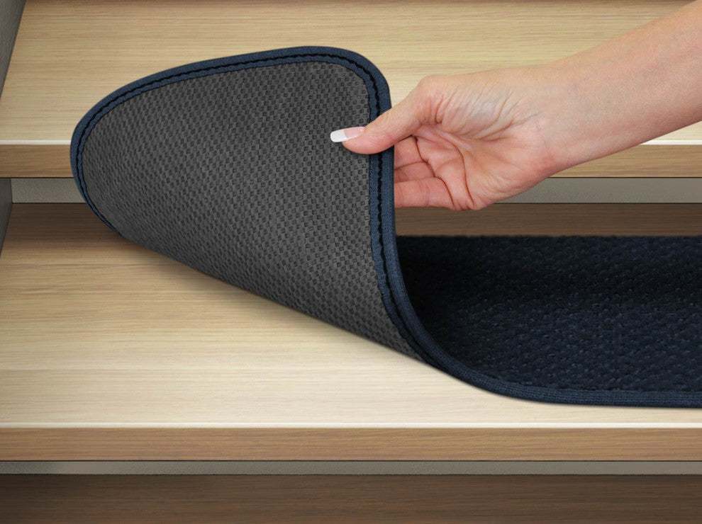 Skid-Resistant Carpet Stair Treads, Navy Blue, Set of 15, 8"x30"