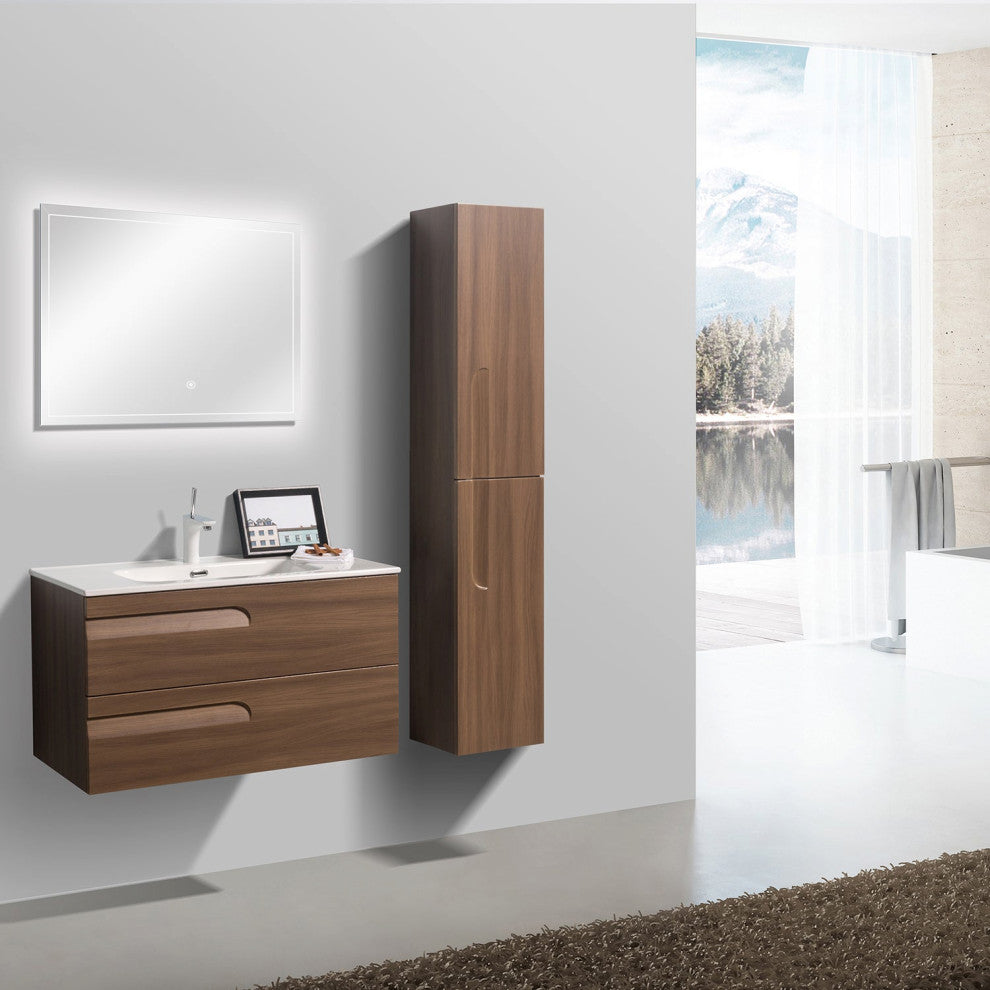 Eviva Joy 36" Graywood Wall Mount Bathroom Vanity With White Integrated Top