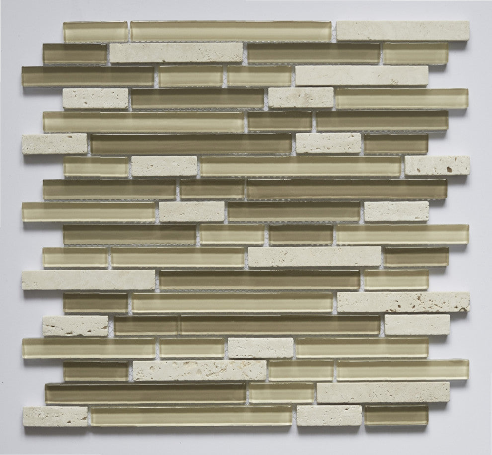 Premium 11.875" x 11.875" in Glass & Stone Linear Collection in French Vanilla