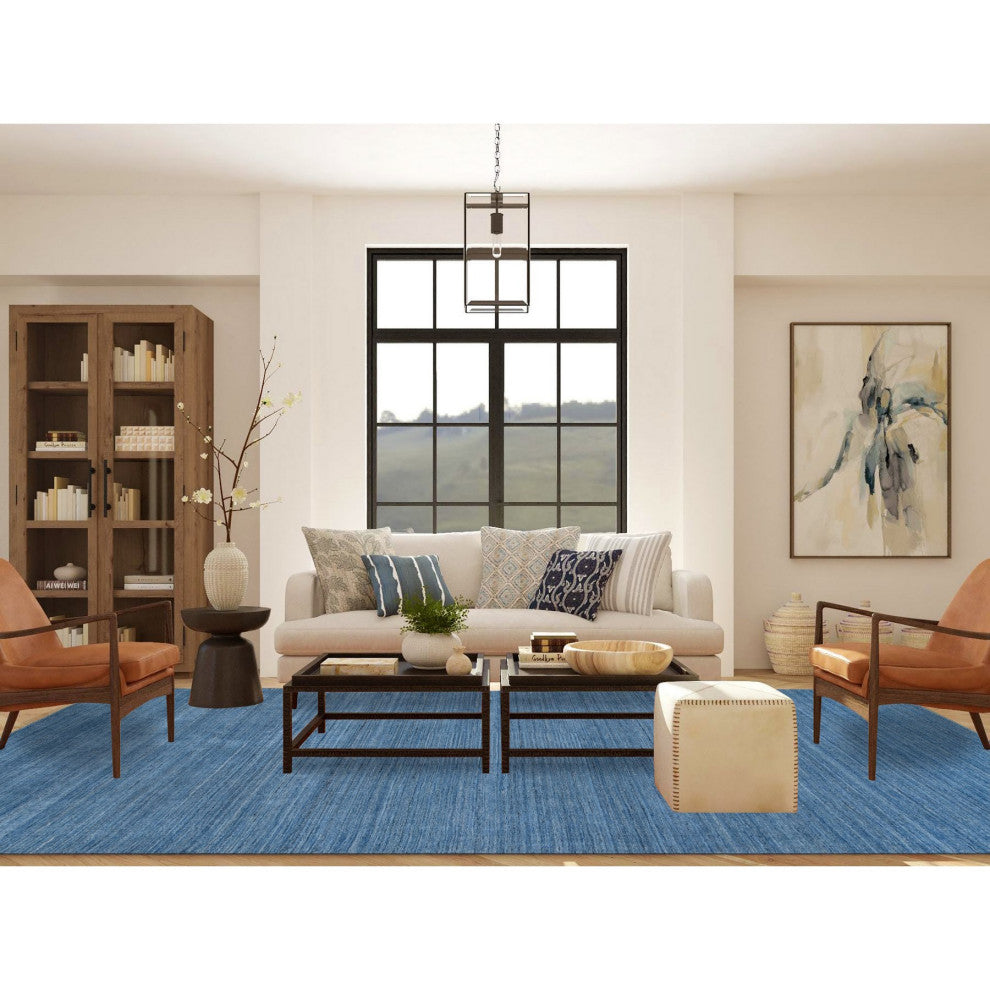 Denim Blue, Modern Design, Soft and Plush Wool Hand Loomed, Rug, 9'0"x11'10"