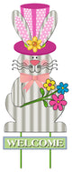 31.5" Welcome Easter Bunny Garden Stake, With Pink Hat