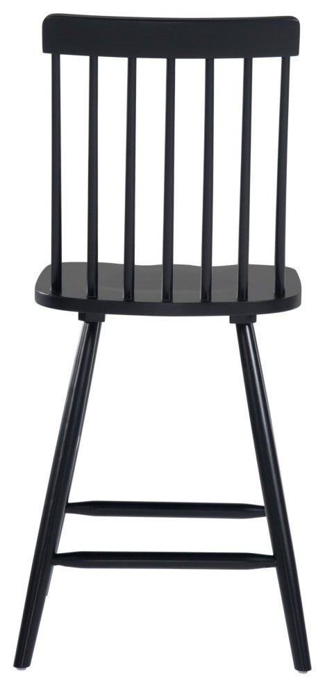 Counter Stool Chair, Set of 2, Wood, Black, Mid Century Bar Kitchen Cafe Bistro