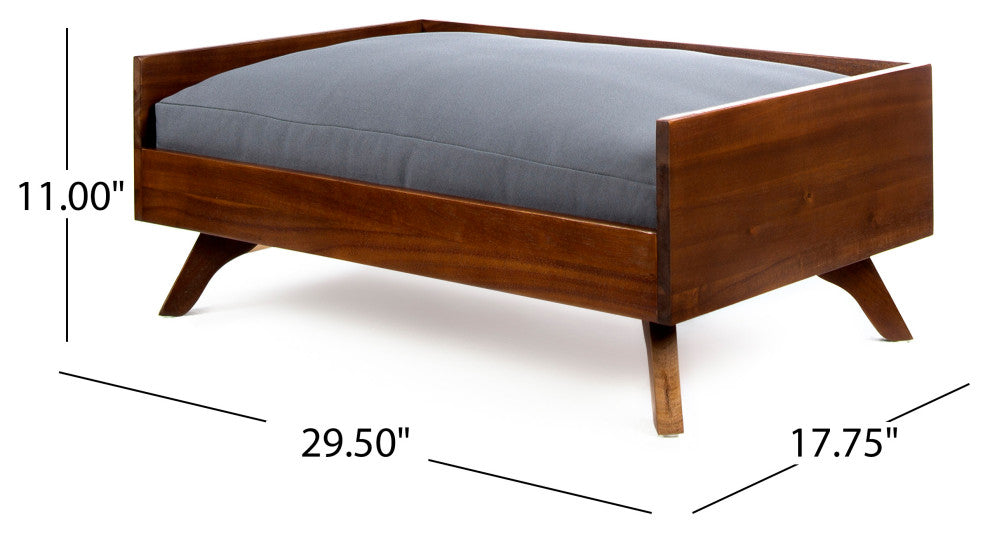 GDF Studio Dorel Mid Century Acacia Wood Dog Bed With Water Resistant Cushion