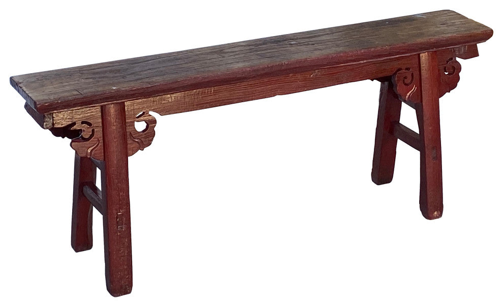 Vintage Brick Red Rural Village Rustic Slim Wood Seating Bench Hcs7359