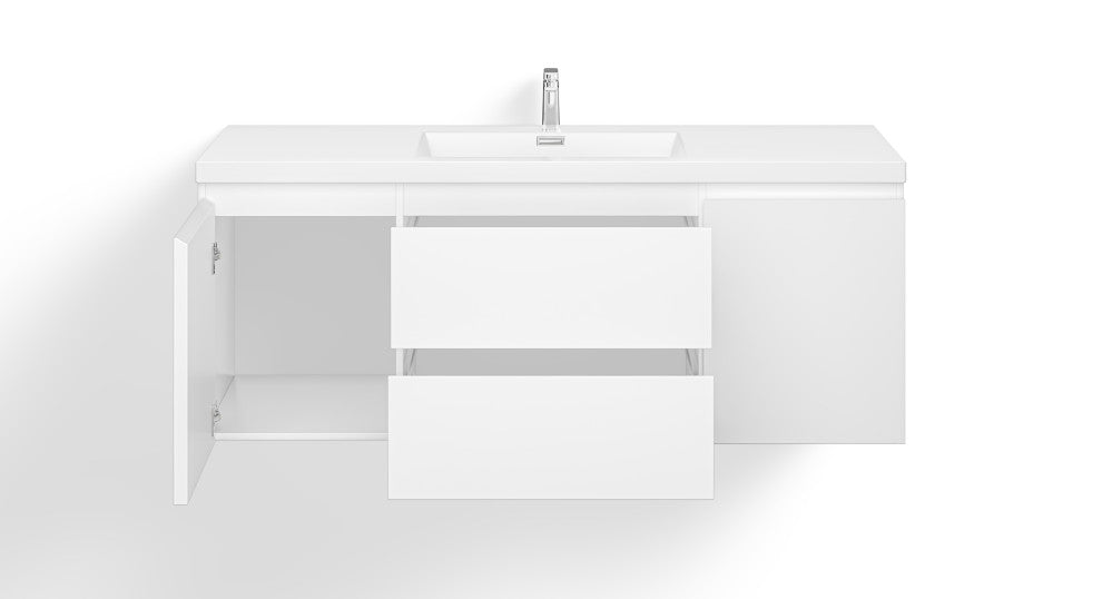 Beacon Bath Vanity, High Gloss White, 60", Single Sink, Wall Mount