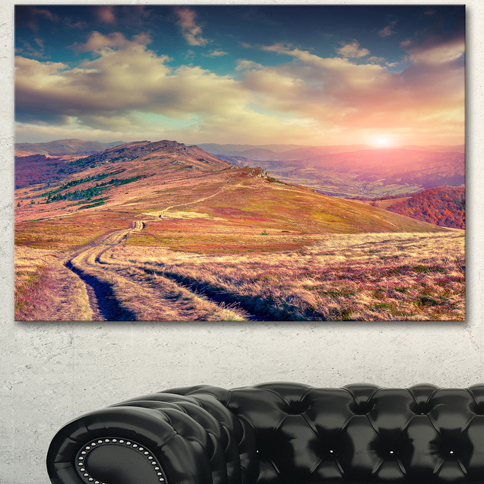 Amazing Autumn Landscape in Hills, Large Landscape Canvas Art Print, 60"x28"