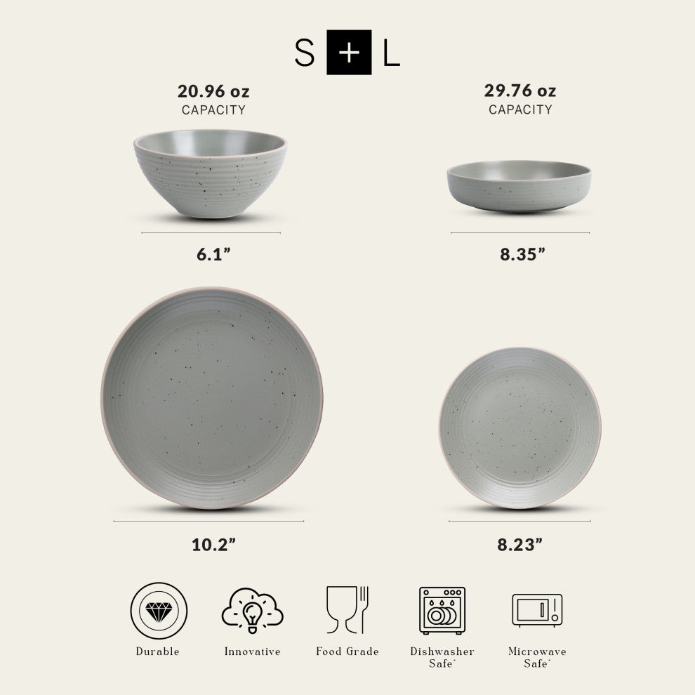 Stone Lain Lauren Stoneware 16 Piece Dinnerware Set, Green