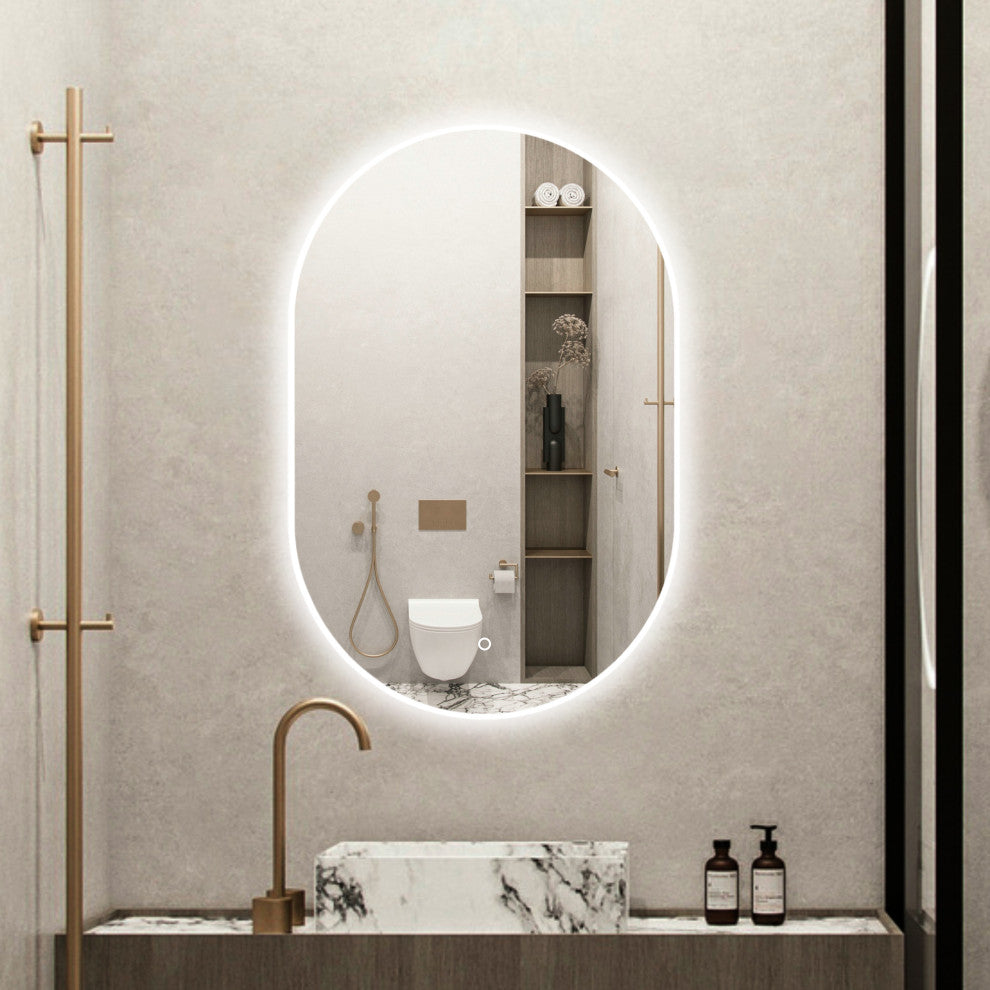 36" x 24" Large Oval Frameless Wall-Mount Anti-Fog LED Bathroom Vanity Mirror