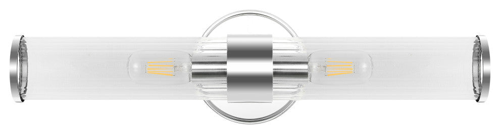Cecil Tall Cylinder Iron/Striped Glass Modern LED Vanity, Chrome, 2-Light
