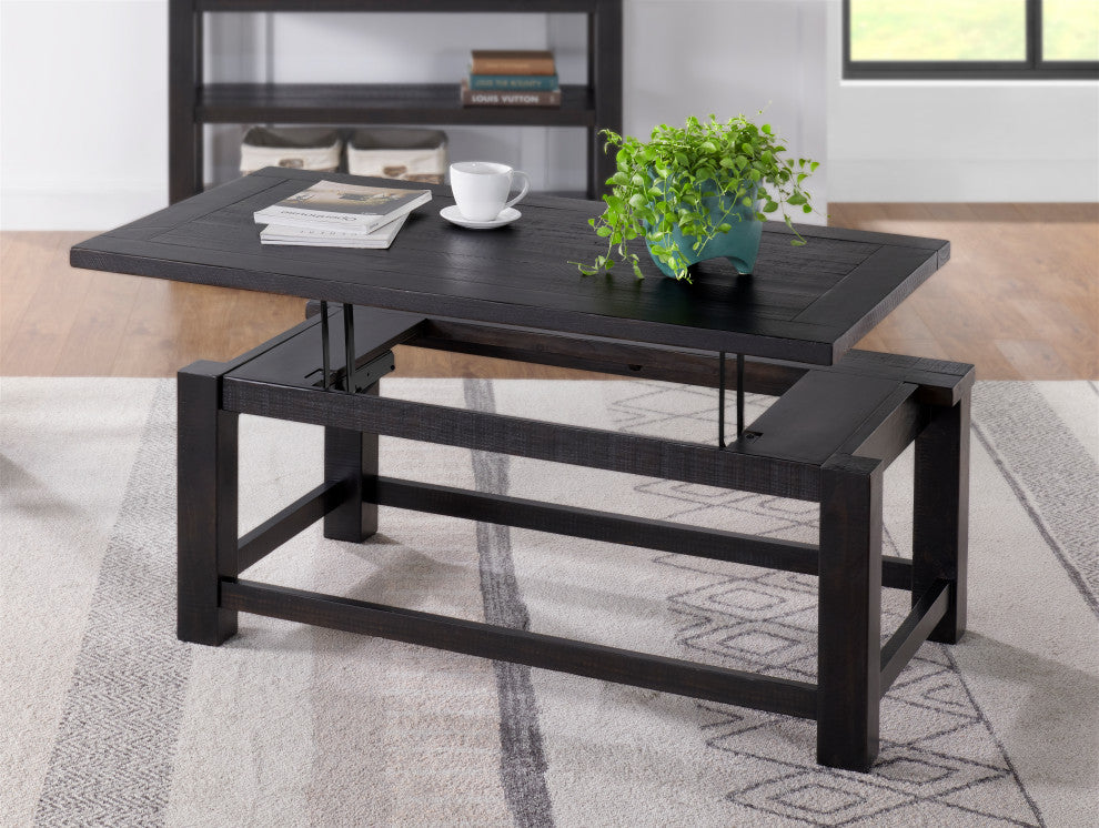 Space Saver Solid Wood Lift Top Coffee Table, Black Coffee