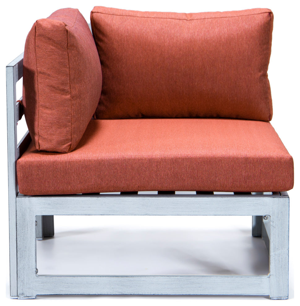 LeisureMod Chelsea 6-Piece Patio Sectional, Weathered Gray Aluminum, Orange