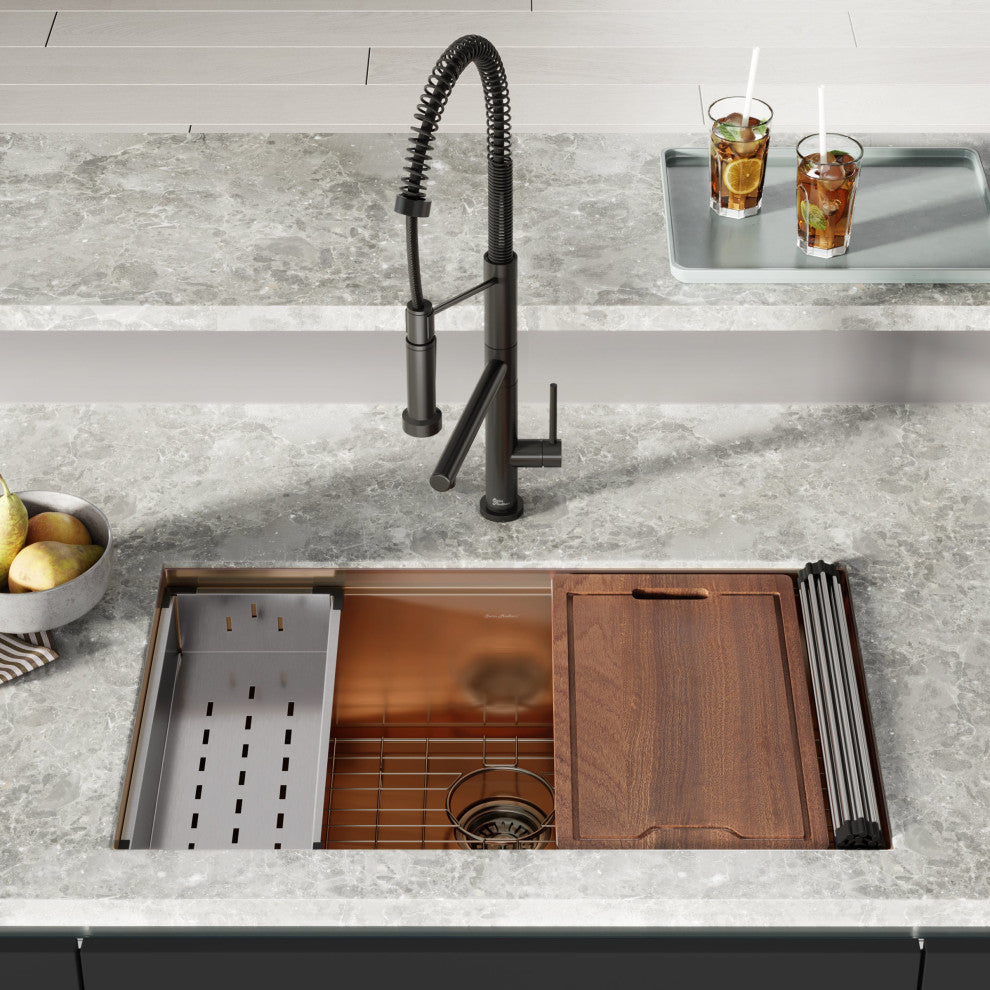 Tourner 32 x 19, Single Basin, Undermount Kitchen Workstation Sink, Rose Gold