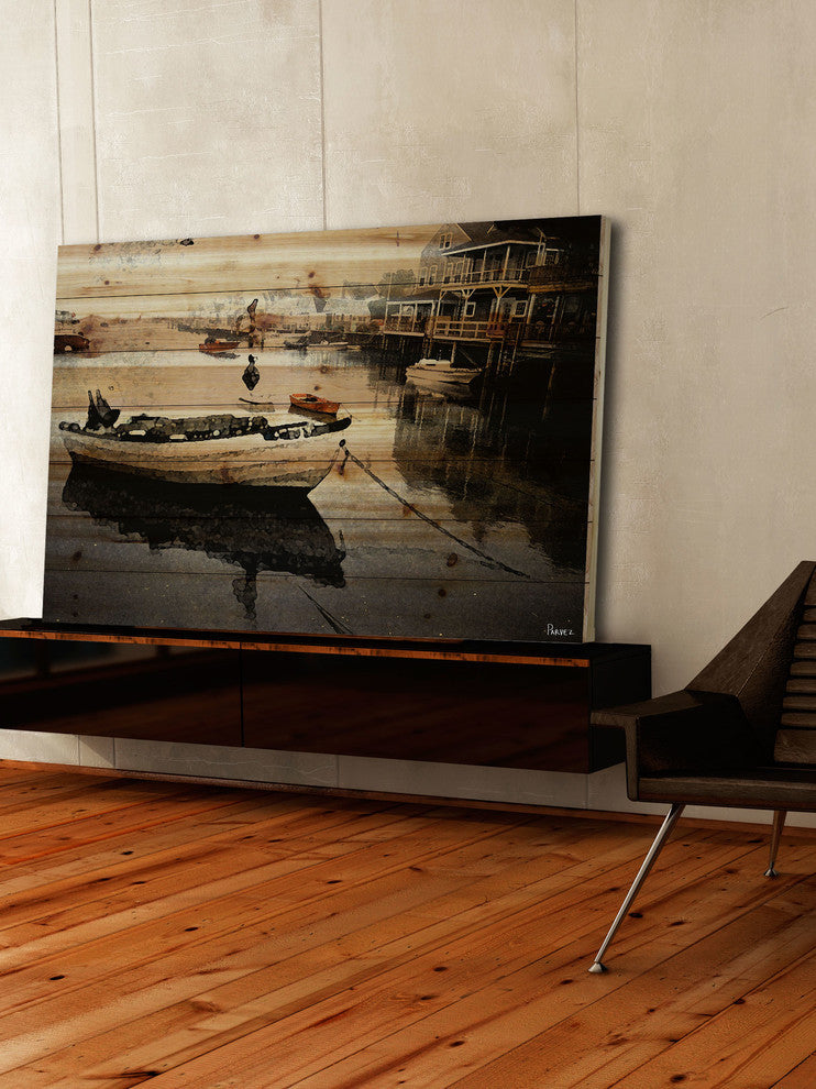 "Still Dock" UV Ink Print on Natural Pine Wood, 36"x24"