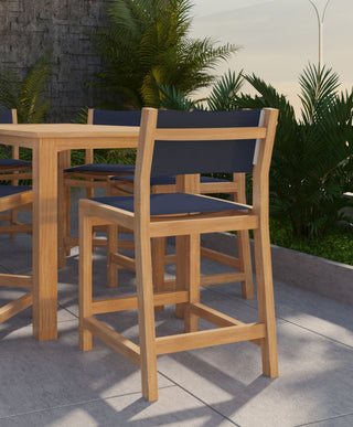 Pearl Teak Outdoor Counter Height Stool in Blue