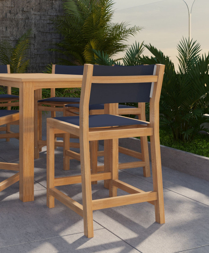 Pearl Teak Outdoor Counter Height Stool in Blue