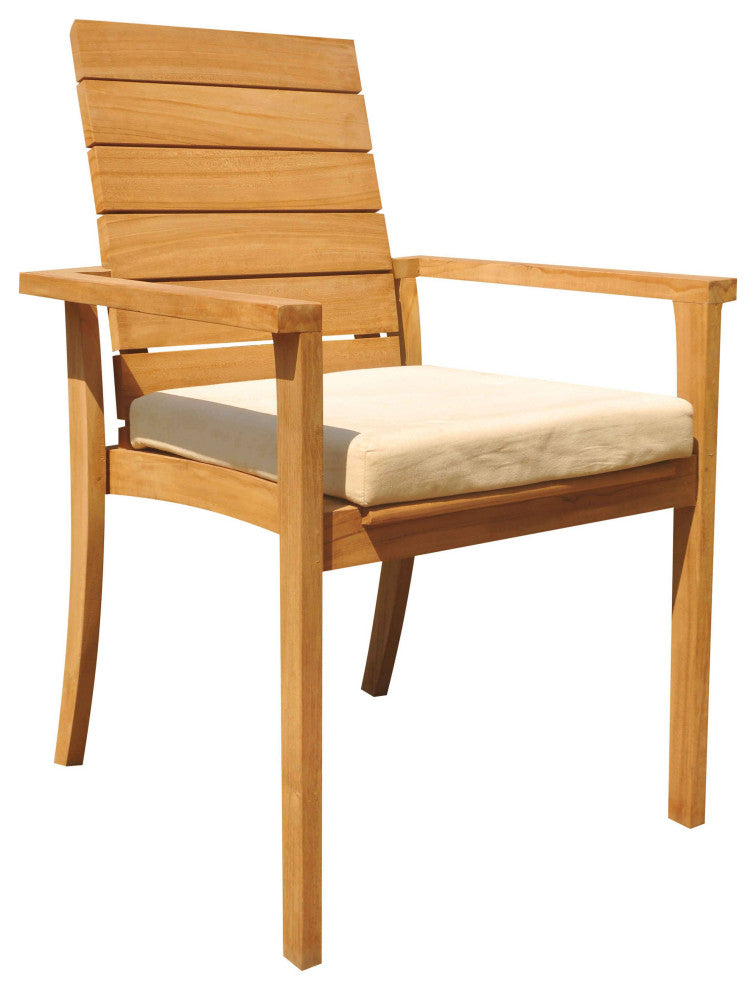 3-Piece Outdoor Teak Dining Set: 36" Round Table, 2 Alps Stacking Arm Chairs